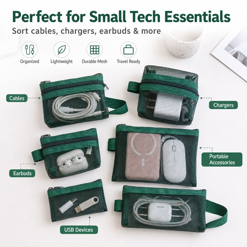 6 قطع حقيبة شبكية محمولة لتنظي - مراجعة Tech Woven Accessories وسعره